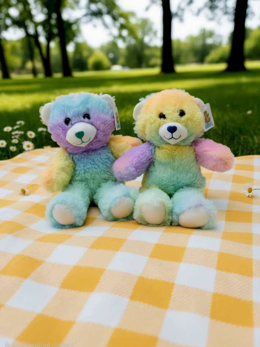 Set Of 2 Rainbow tie-dye teddy bear manufactured by Goffa International Corp.